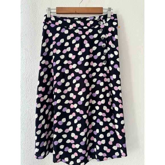 Talbots Wraparound Purple Pink White Side Button Leaf Print Skirt 8P Modest - Picture 2 of 12